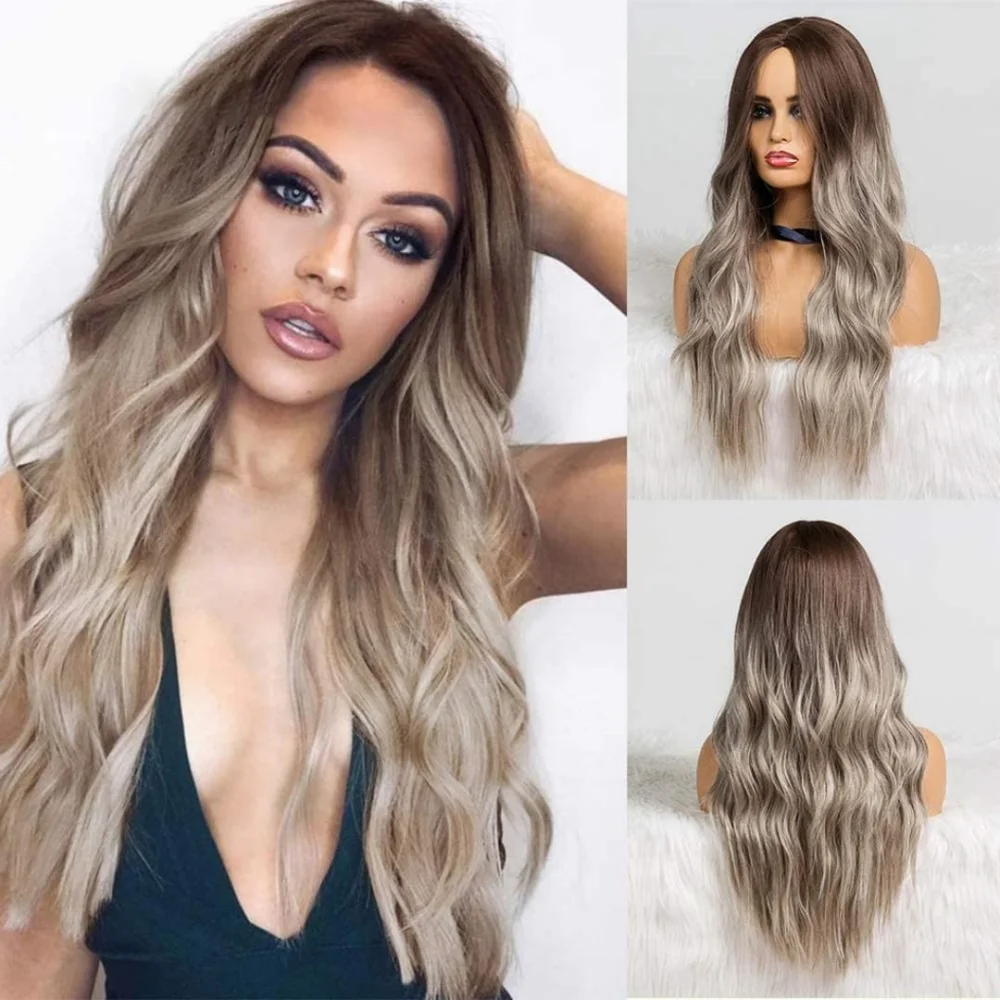 Blooming Hair Ombre Brown to Gary Wavy 24